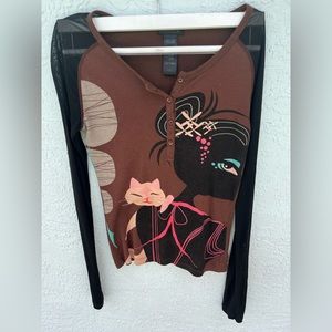 Vintage Custo Barcelona Long-sleeved Top with Cat. Size 1